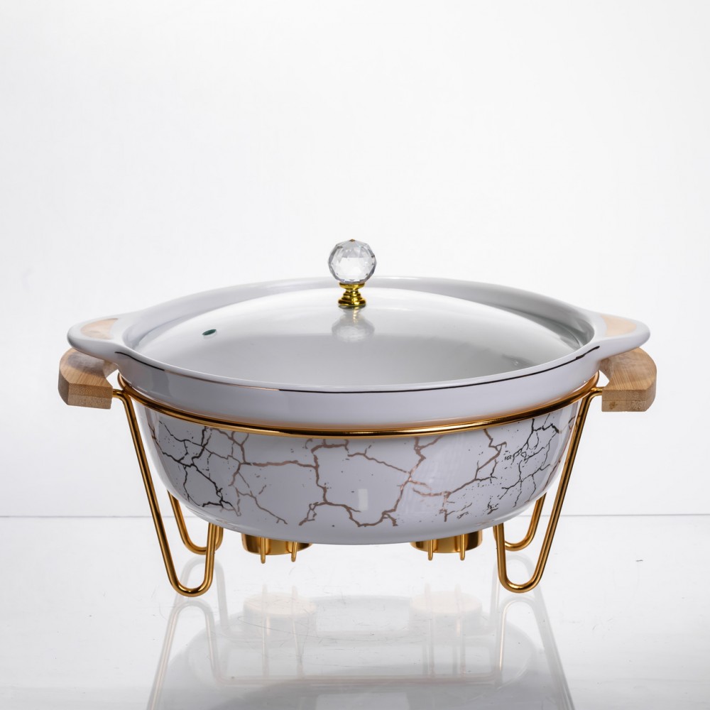 Марміт порцеляновий настільний круглий 2 (л) з підігрівом Білий мармур LC-712