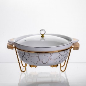 Мармит фарфоровый настольный круглый 2 (л) с подогревом Белый мрамор LC-712