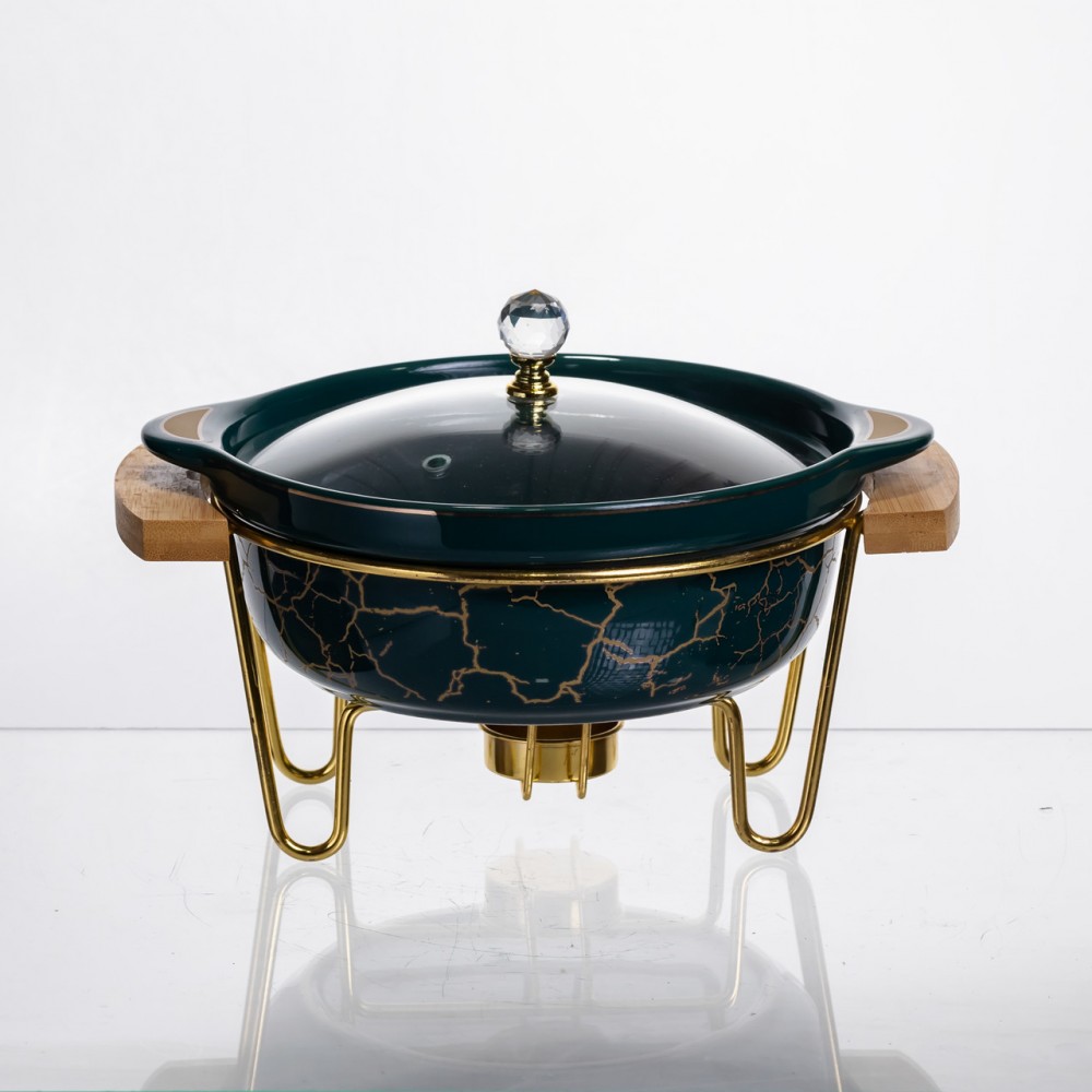 Мармит фарфоровый настольный круглый 800 (мл) с подогревом Зеленый мрамор LC-713