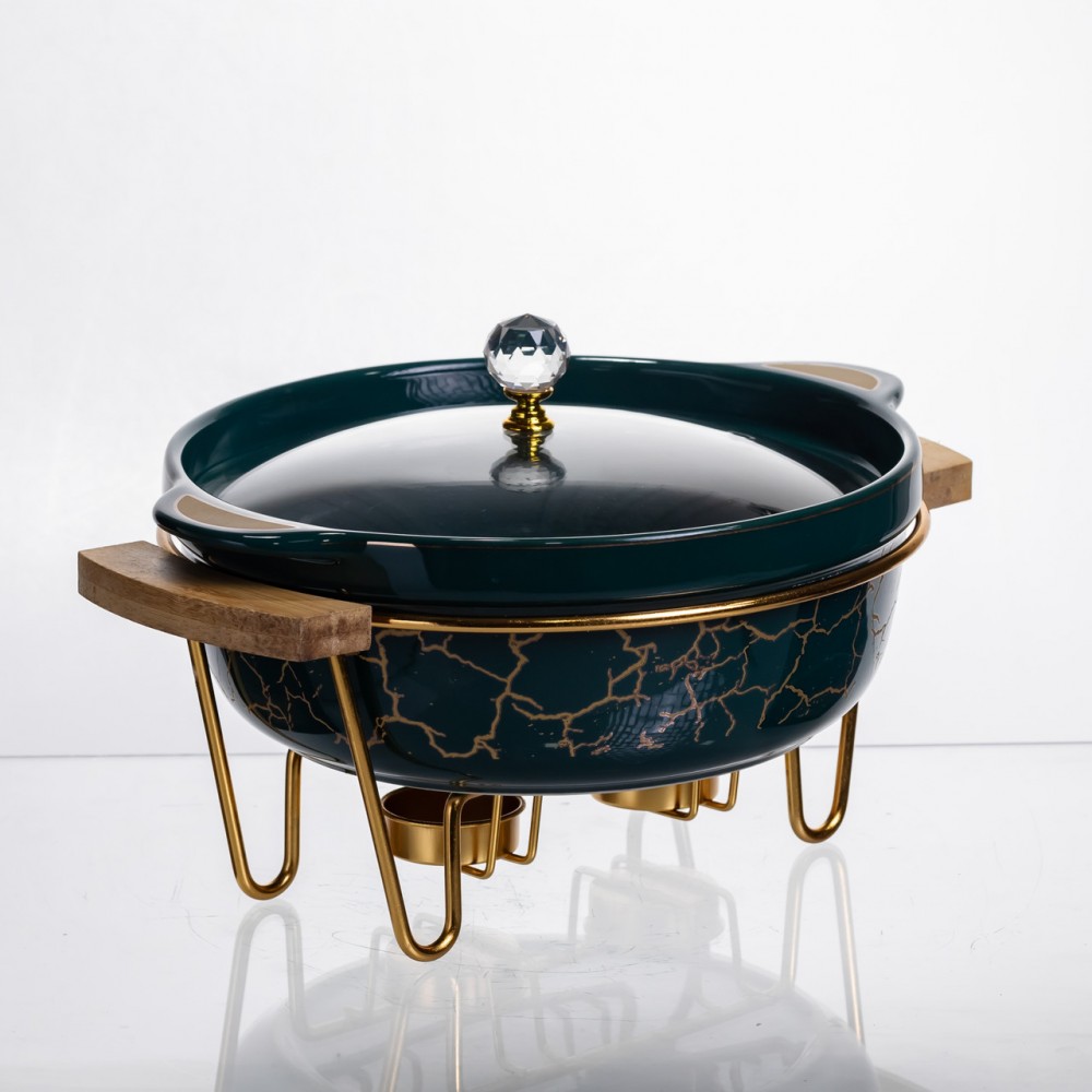 Марміт порцеляновий настільний круглий 1.3 (л) з підігрівом Зелений мармур LC-714