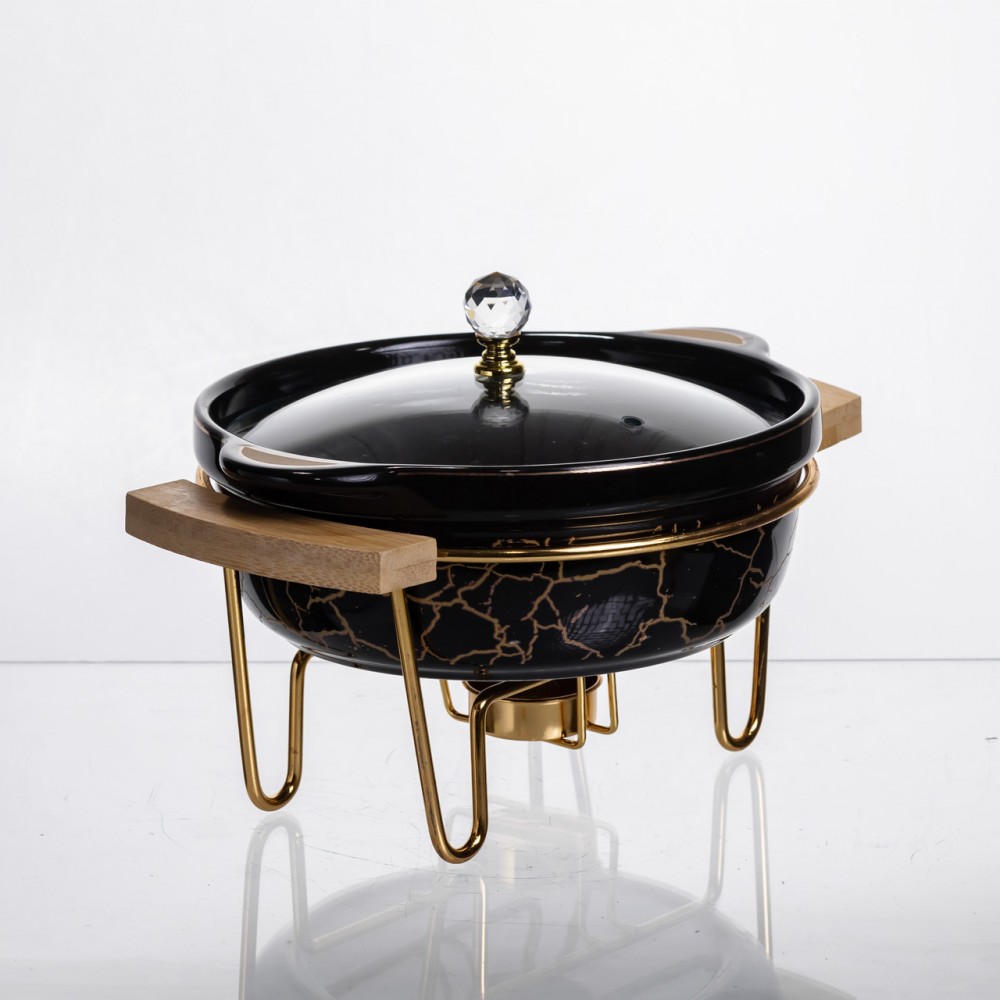 Марміт порцеляновий настільний круглий 800 (мл) мармітниця з підігрівом Зелений мармур LC-716