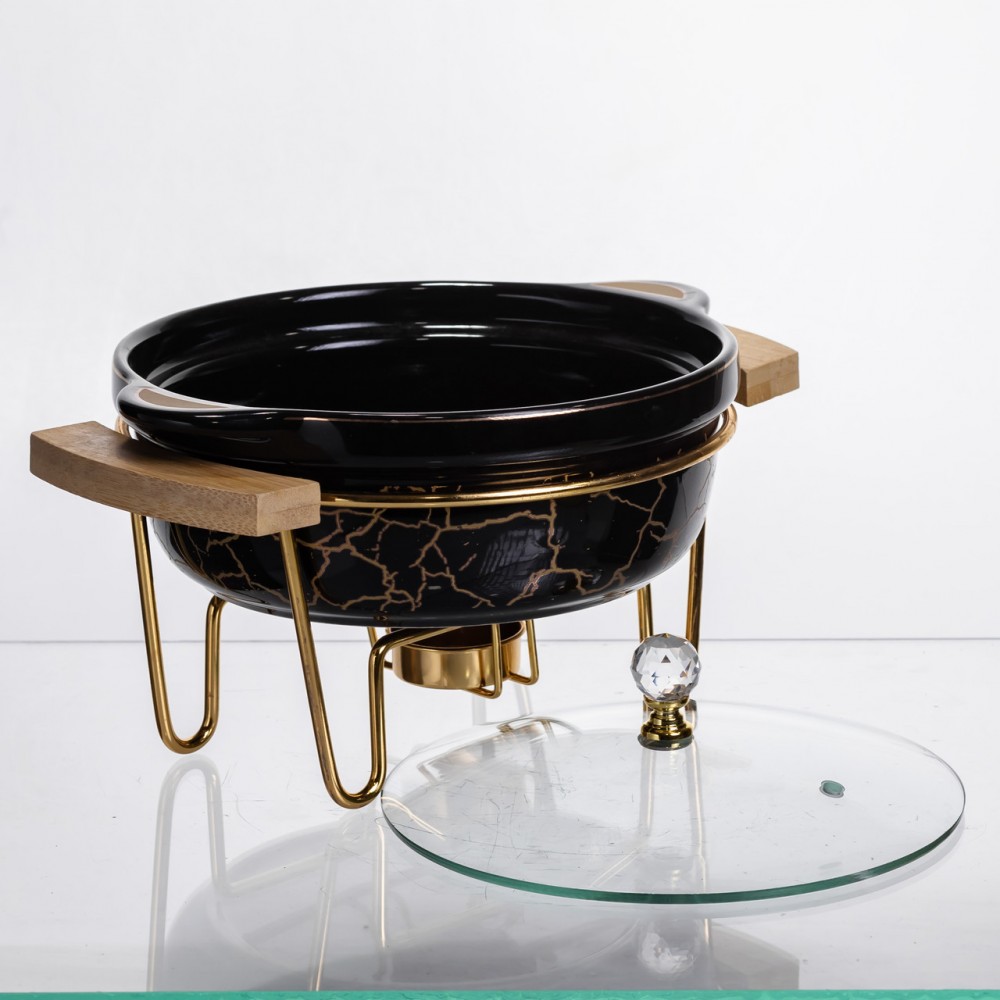 Марміт порцеляновий настільний круглий 800 (мл) мармітниця з підігрівом Зелений мармур LC-716