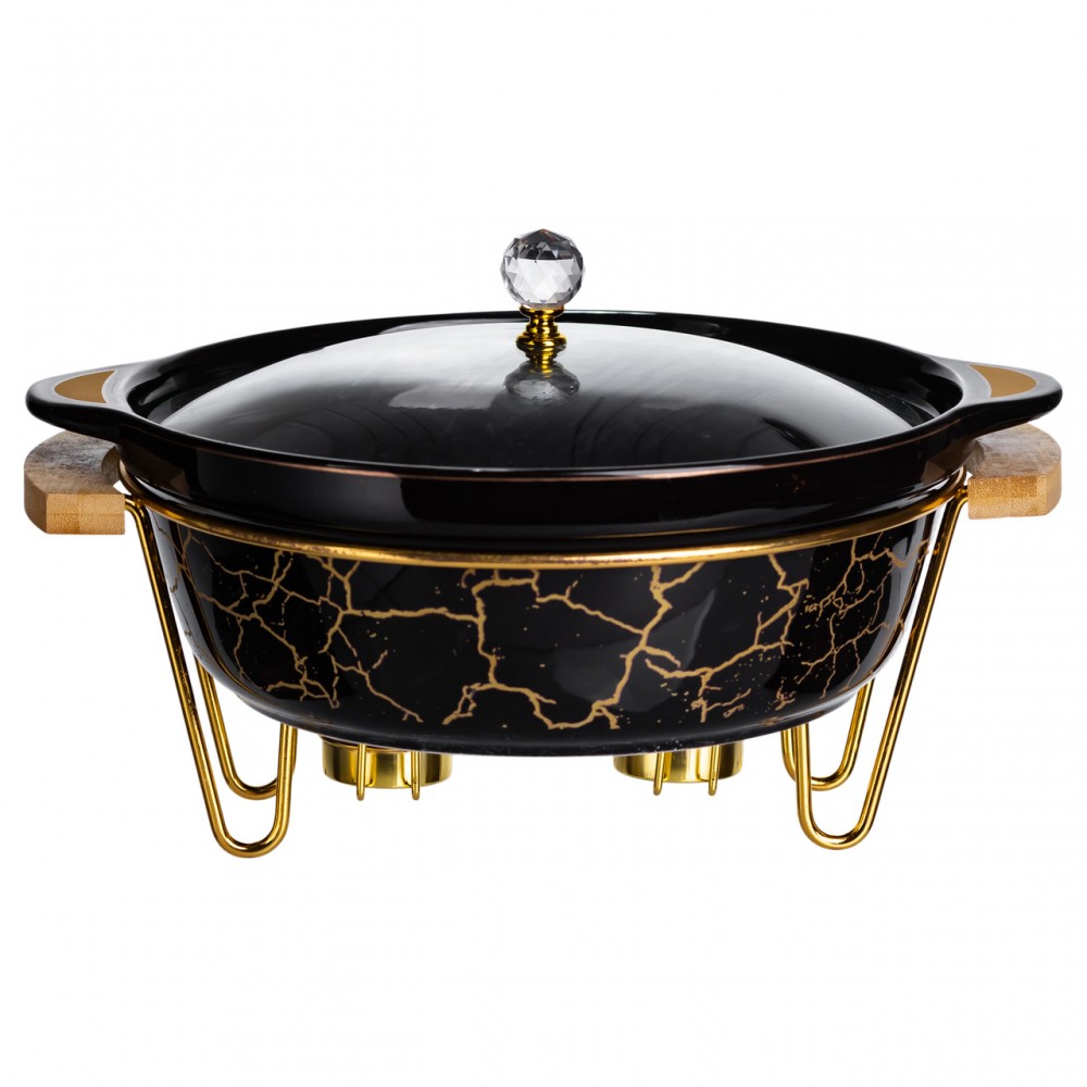 Мармит фарфоровый настольный круглый 2 (л) с подогревом Черный мрамор LC-718