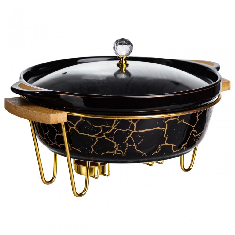 Мармит фарфоровый настольный круглый 2 (л) с подогревом Черный мрамор LC-718