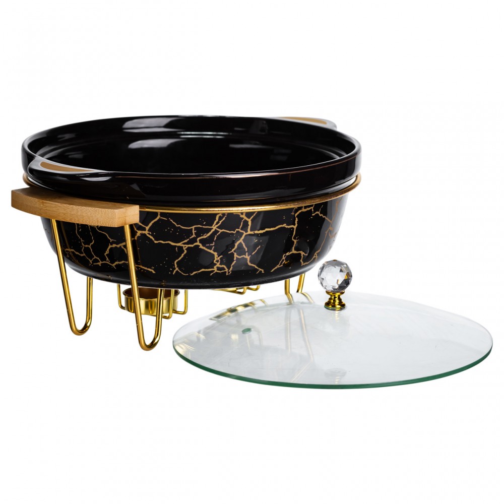 Мармит фарфоровый настольный круглый 2 (л) с подогревом Черный мрамор LC-718