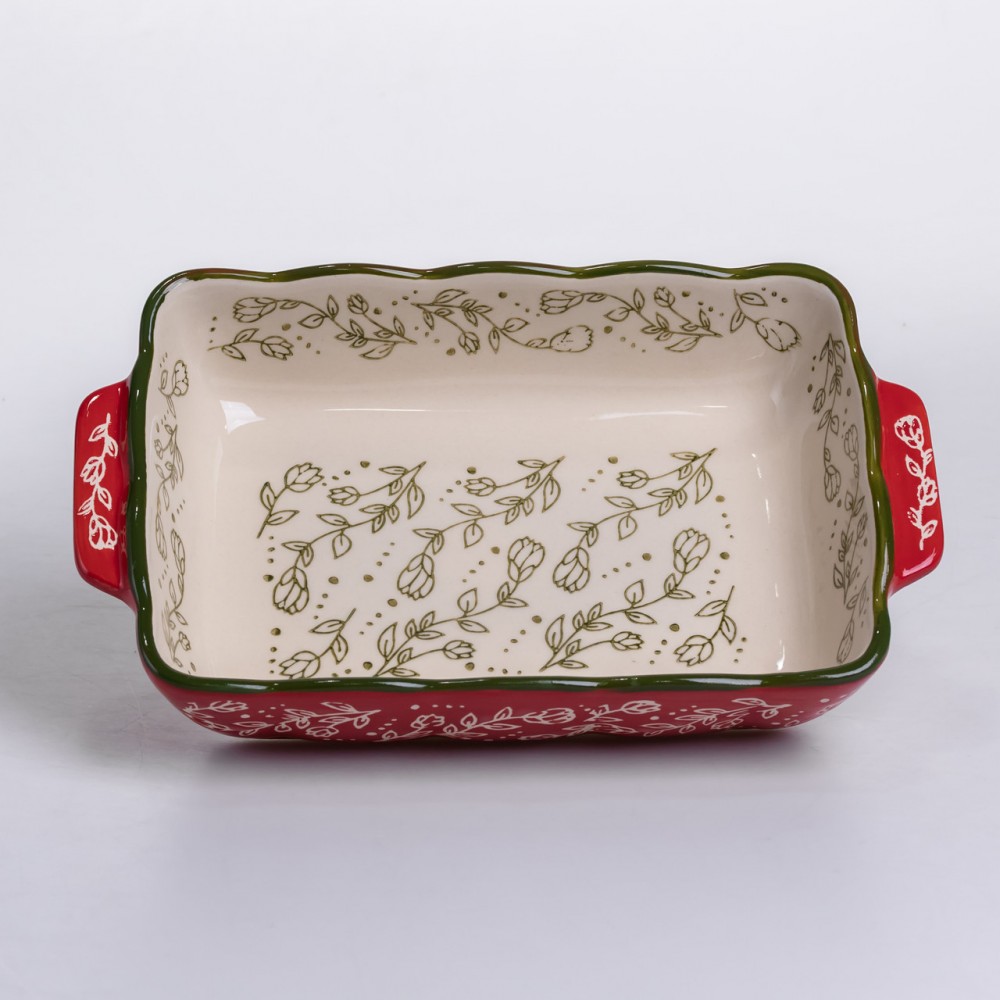 Форма для запекания Vintage 23×14×5 (см) прямоугольная форма для выпекания в духовке с ручками Красная HM05-09