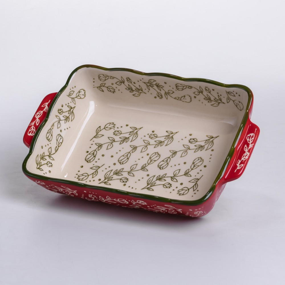 Форма для запекания Vintage 23×14×5 (см) прямоугольная форма для выпекания в духовке с ручками Красная HM05-09