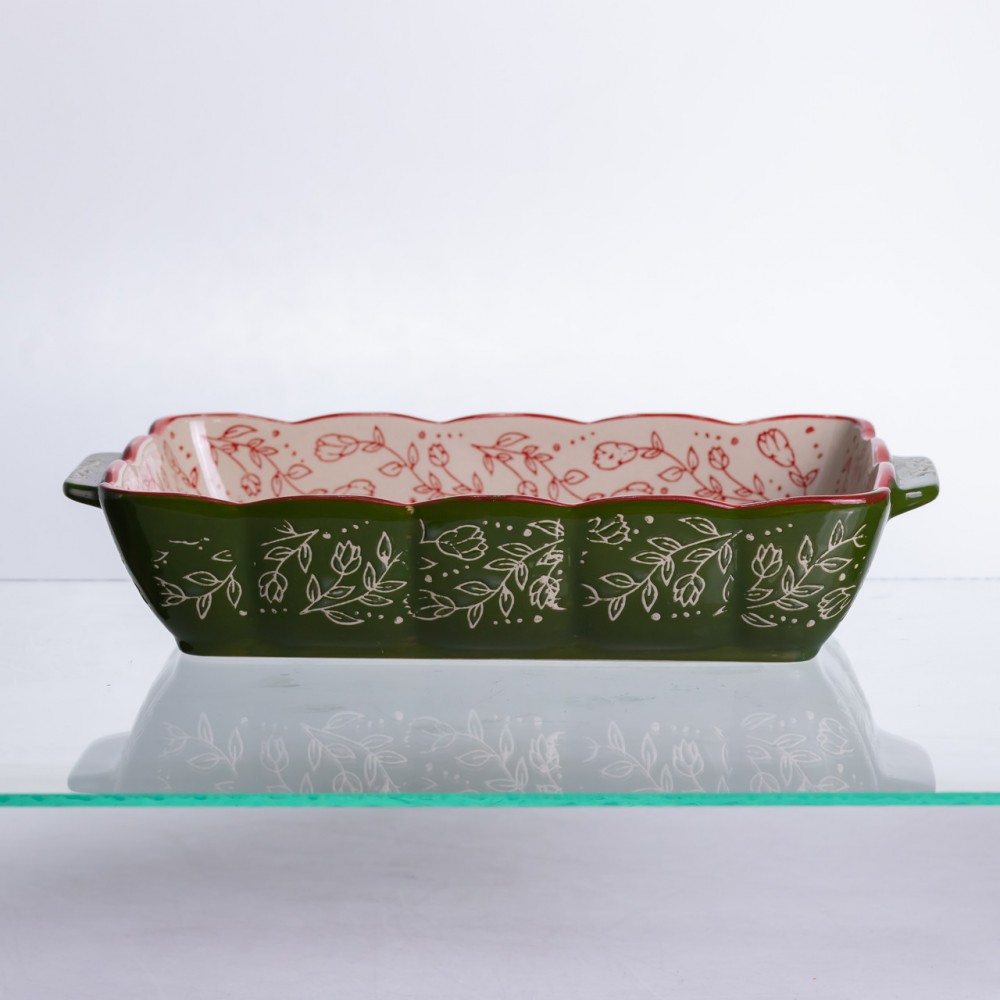 Форма для випікання Vintage 28×17×5 (см) прямокутна форма для випікання в духовці з ручками Зеленая HM05-10