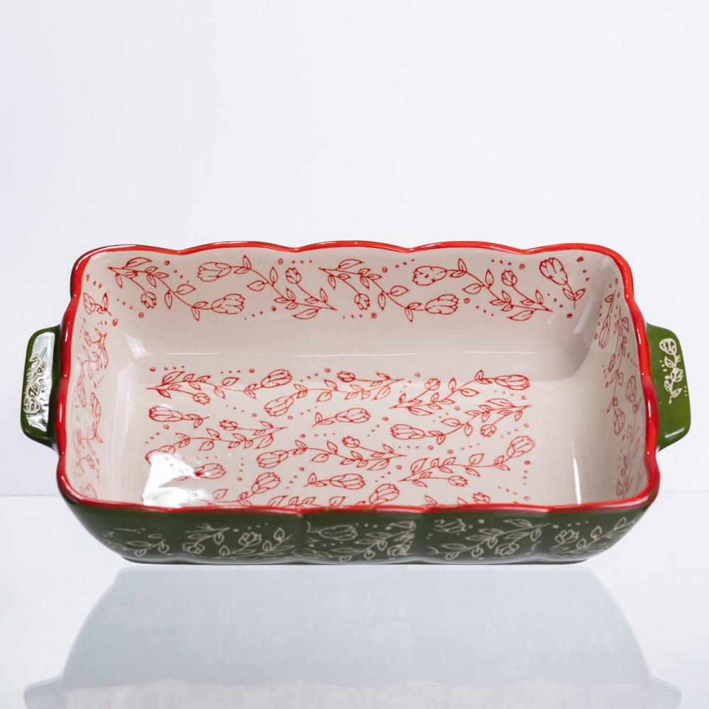 Форма для випікання Vintage 28×17×5 (см) прямокутна форма для випікання в духовці з ручками Зеленая HM05-10