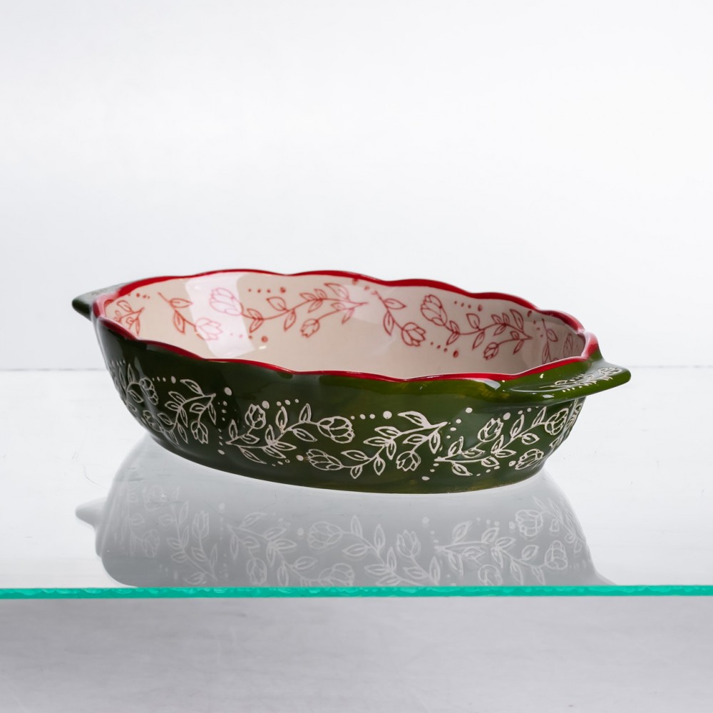 Форма для запікання Vintage 25×15×5 (см) овальна з ручками Зелена HM05-01