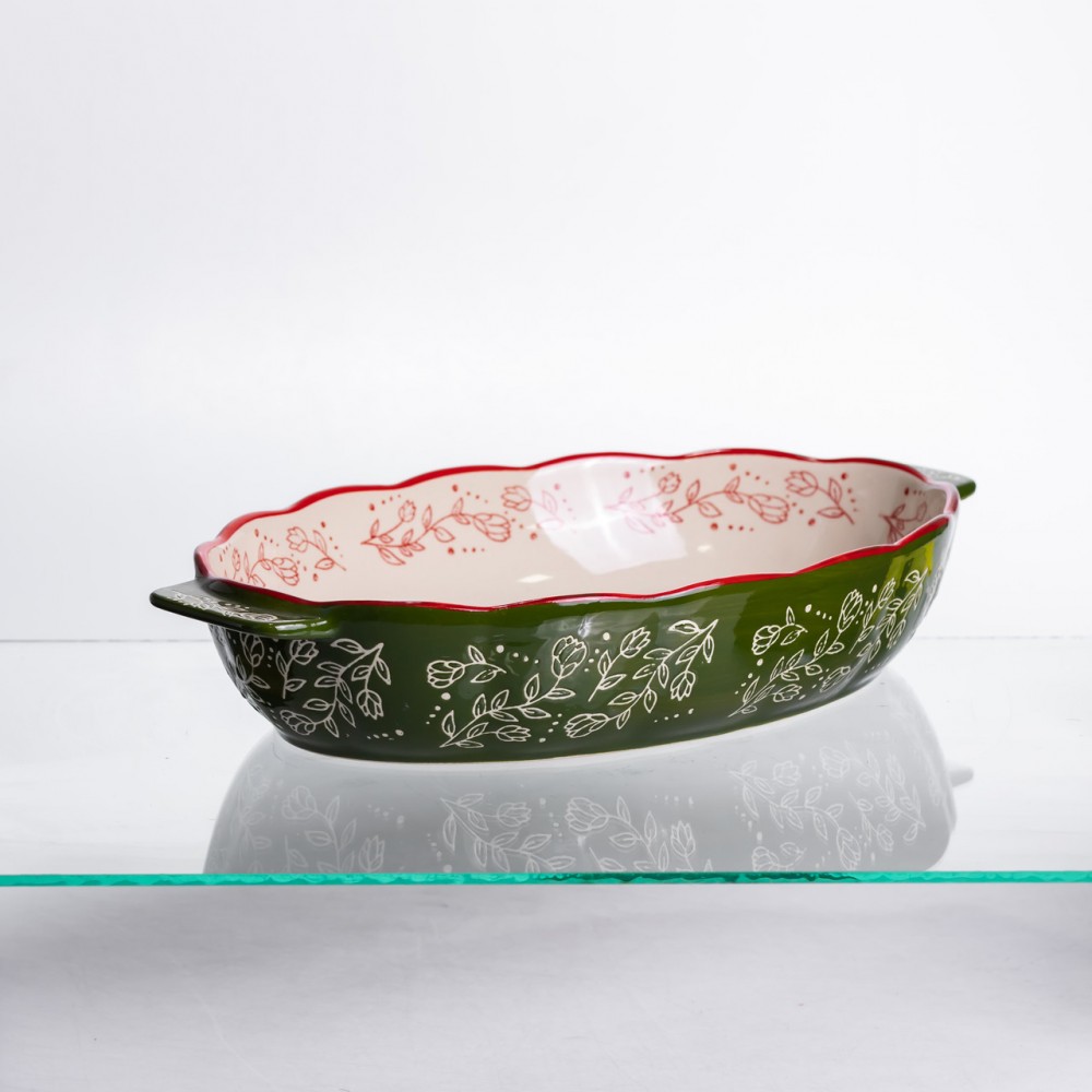 Форма для запікання Vintage 35×22×5 (см) овальна з ручками Зелена HM05-03