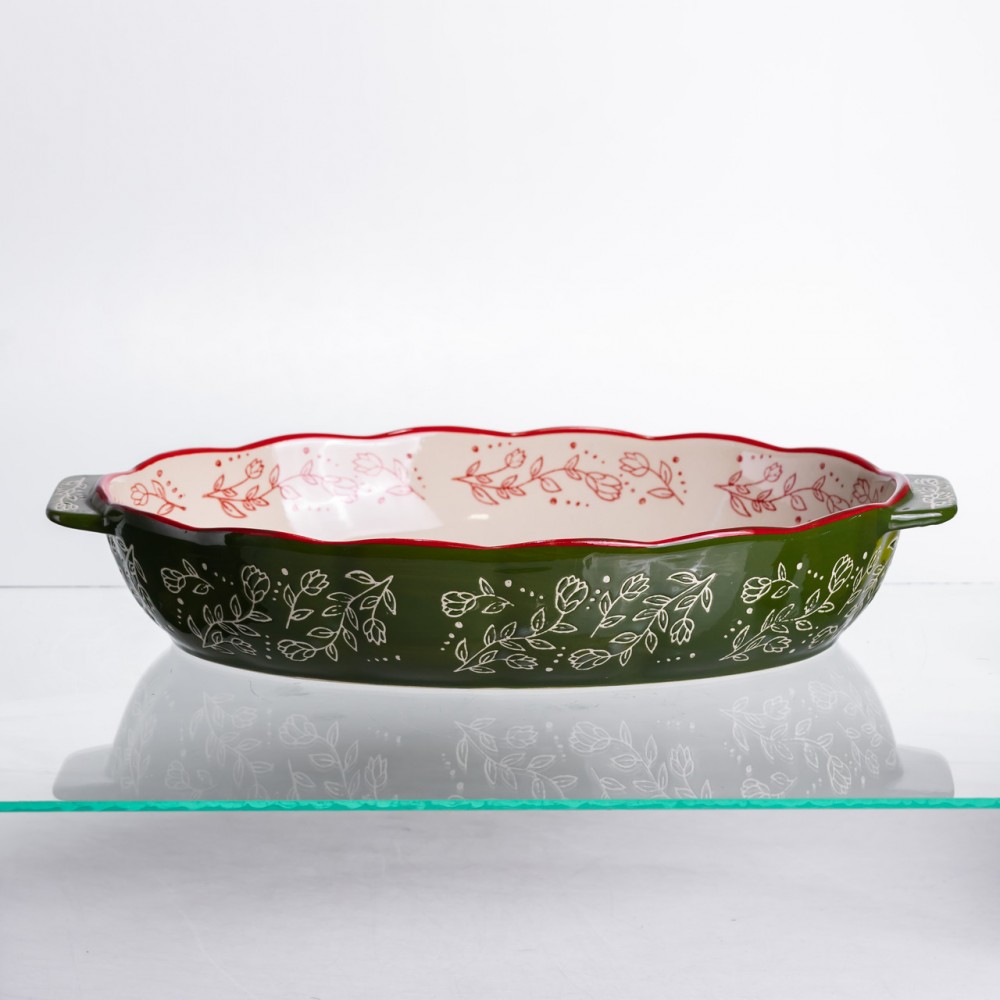 Форма для запікання Vintage 35×22×5 (см) овальна з ручками Зелена HM05-03