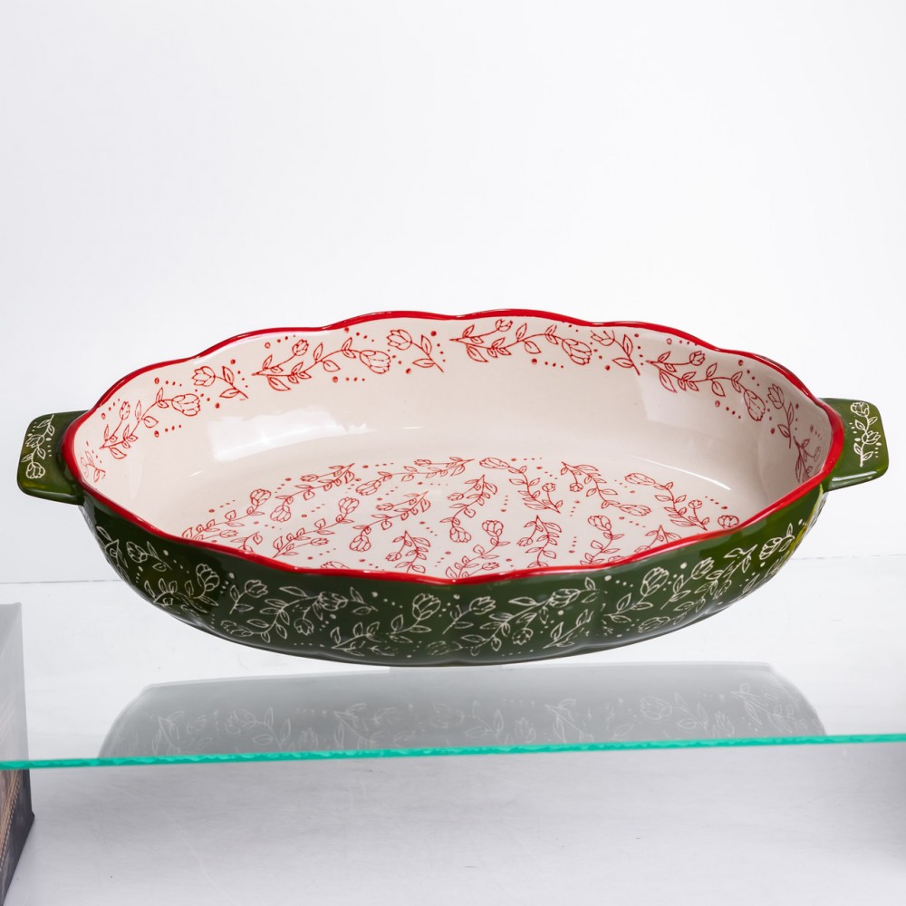 Форма для запікання Vintage 40×25×6.5 (см) овальна з ручками Зелена HM05-04
