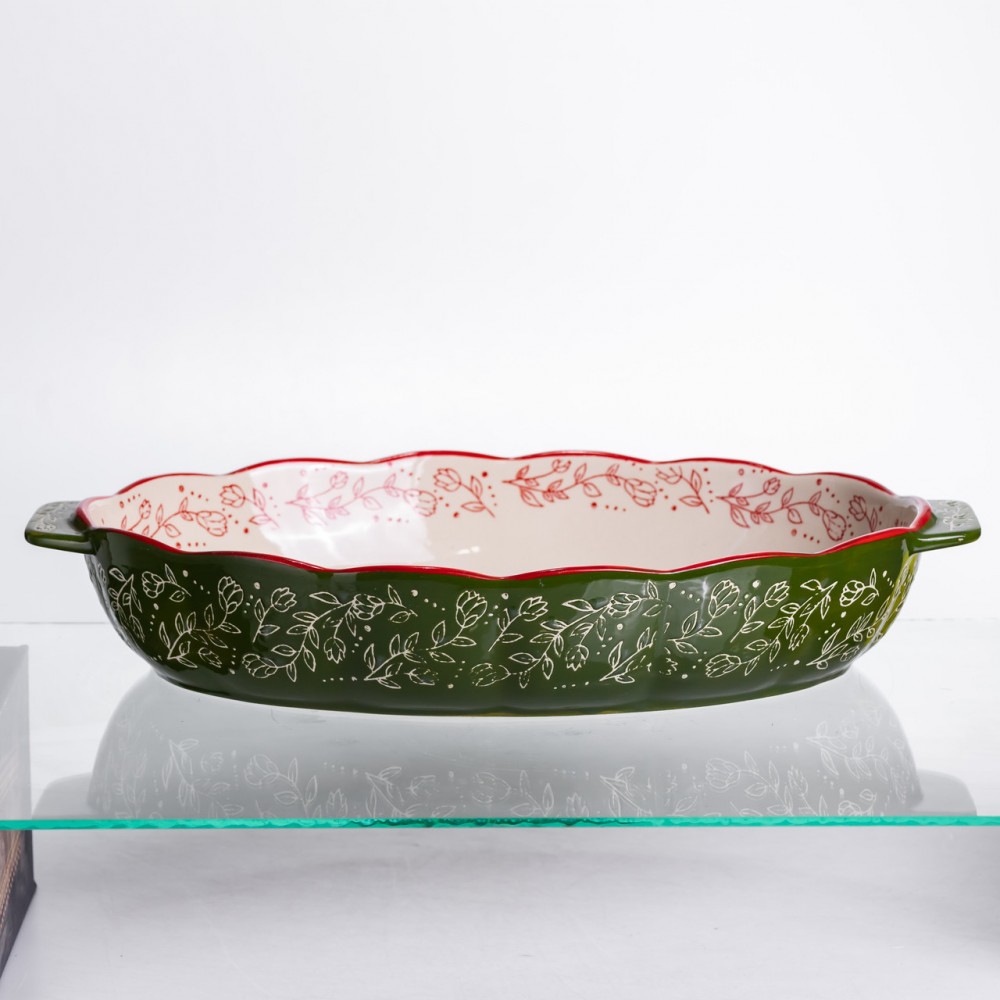 Форма для запікання Vintage 40×25×6.5 (см) овальна з ручками Зелена HM05-04