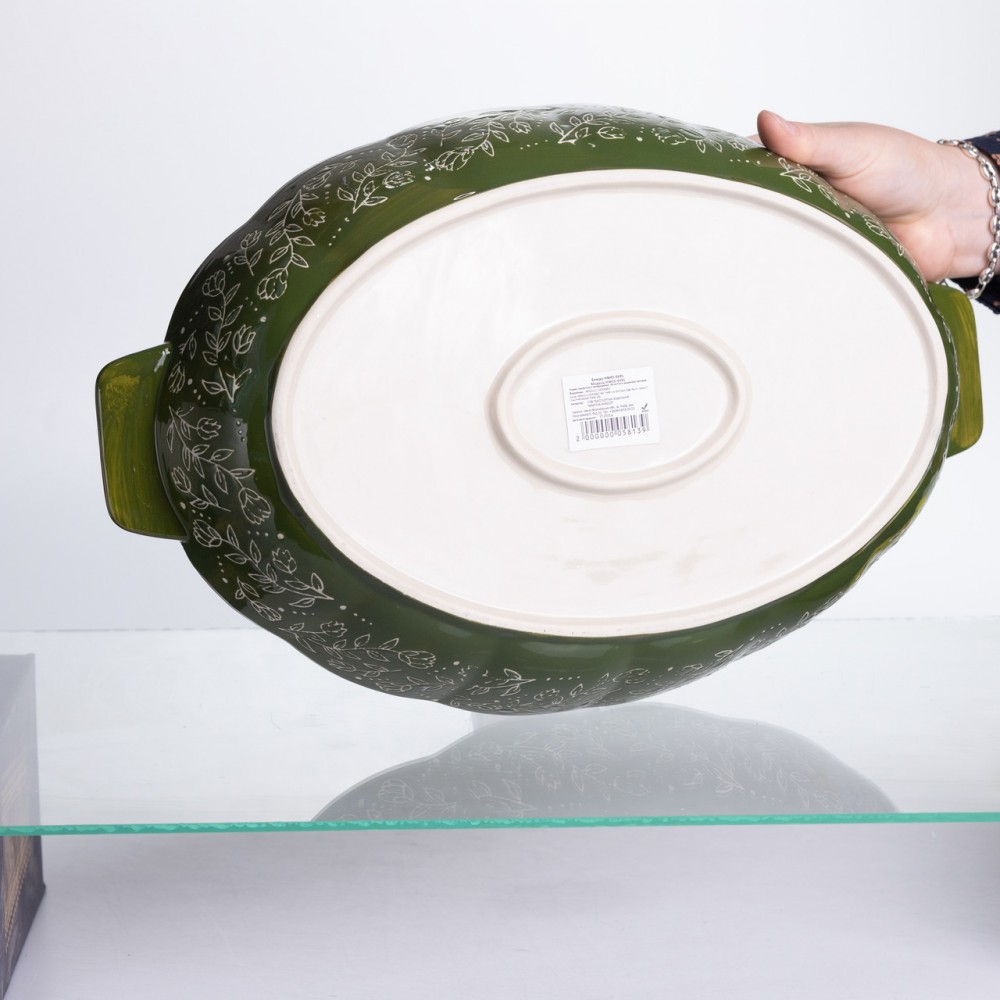 Форма для запікання Vintage 40×25×6.5 (см) овальна з ручками Зелена HM05-04