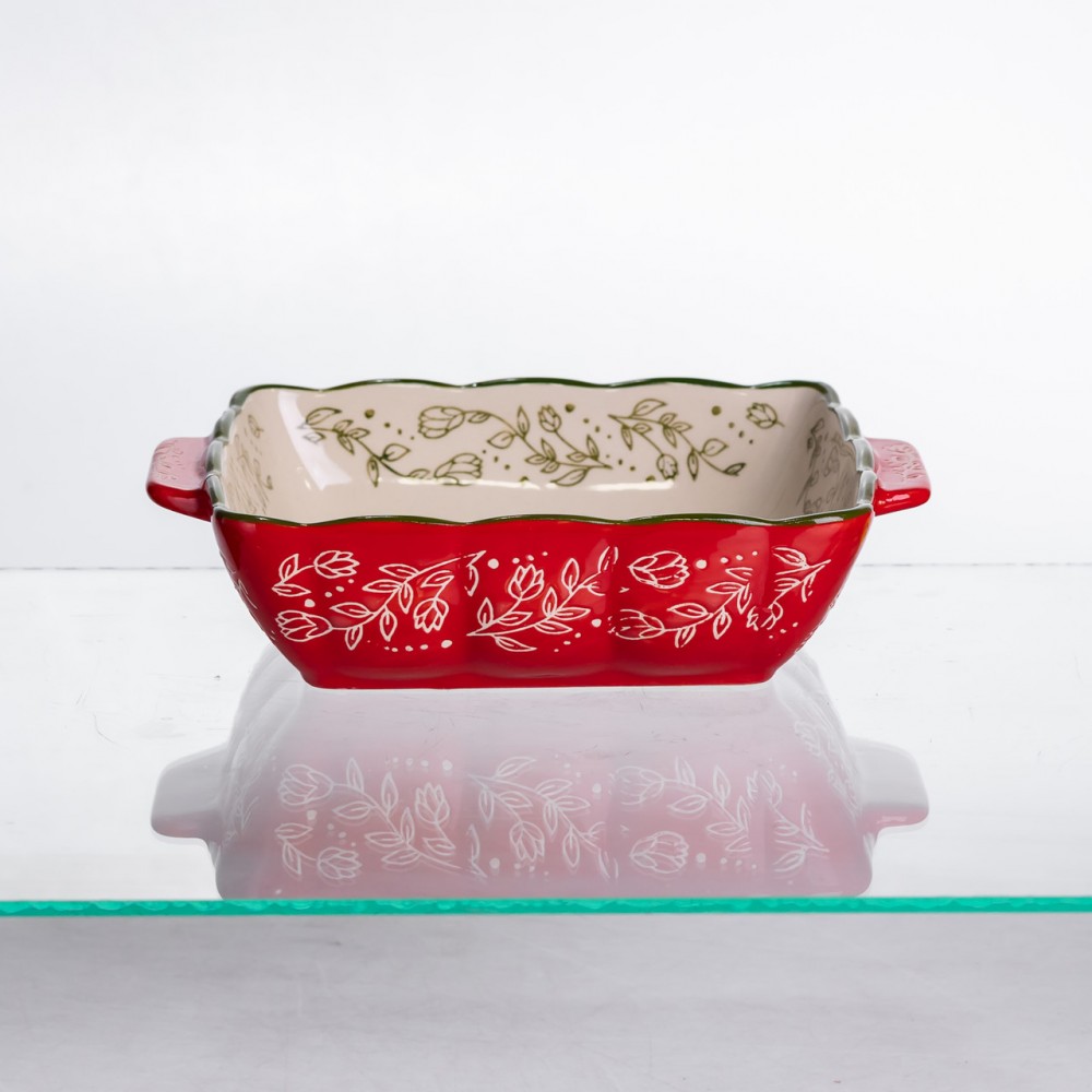 Форма для запікання Vintage 20×16.5×4 (см) квадратна з ручками Червона HM04-13