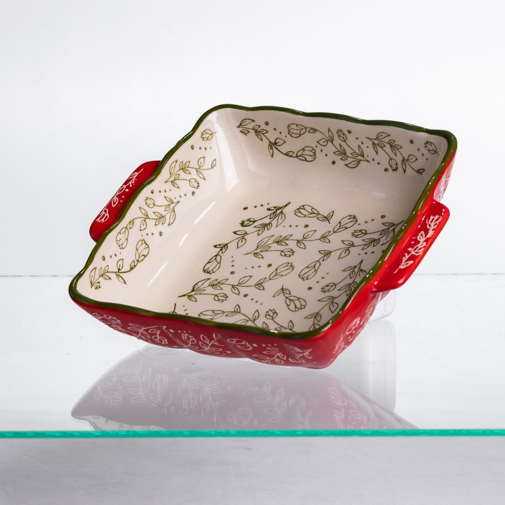 Форма для запікання Vintage 20×16.5×4 (см) квадратна з ручками Червона HM04-13