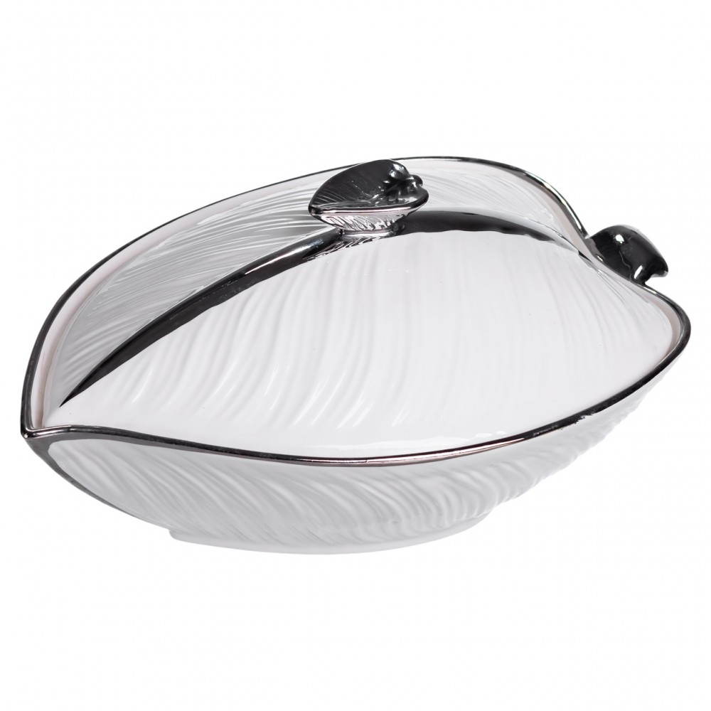 Супница 800 (мл) фарфоровая 26×18×14 (см) с крышкой Белый с серебром XL-4074AS
