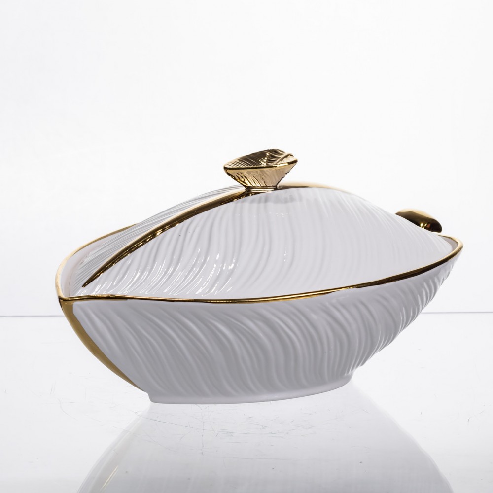 Супниця 800 (мл) каструля 26×18×14 (см) з кришкою Білий з золотом