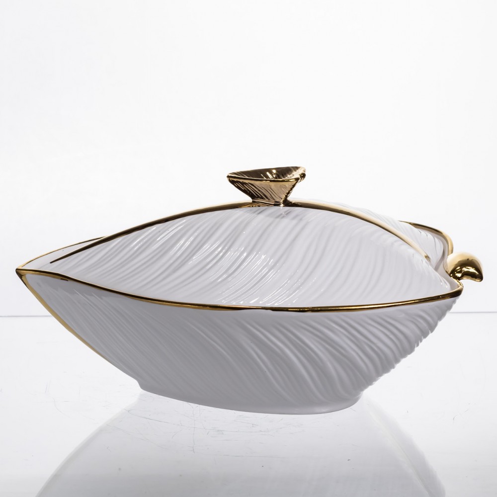 Супниця 800 (мл) каструля 26×18×14 (см) з кришкою Білий з золотом