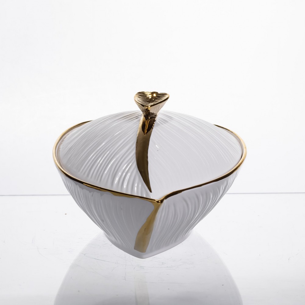 Супниця 800 (мл) каструля 26×18×14 (см) з кришкою Білий з золотом