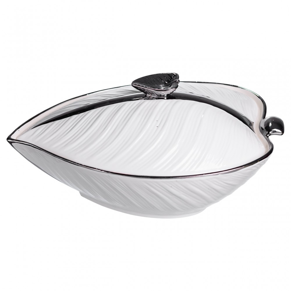 Супница 800 (мл) фарфоровая 32×21×16 (см) с крышкой Белый с серебром XL-4054AS