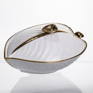 Супница 800 (мл) фарфоровая 32×21×16 (см) с крышкой Белый с золотом XL-4054AG