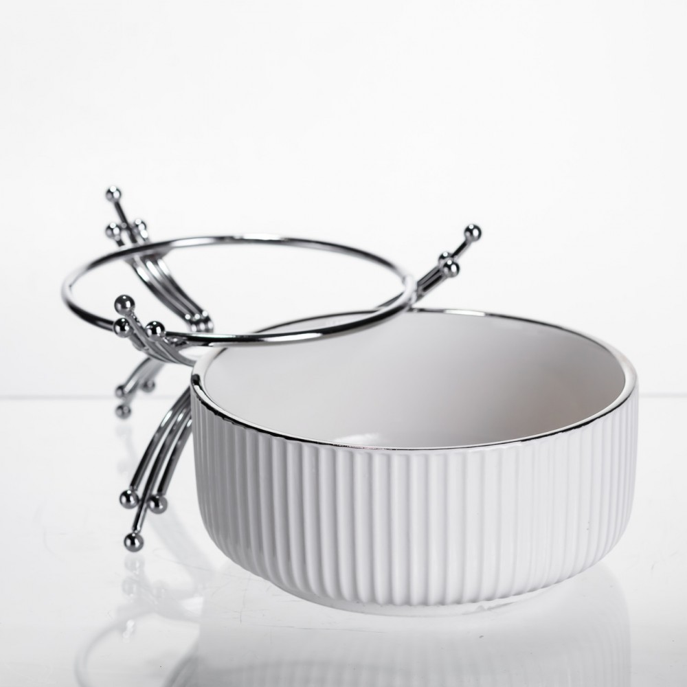 Салатник порцеляновий на металевій підставці Ø16 (см) Срібло LB-1568S