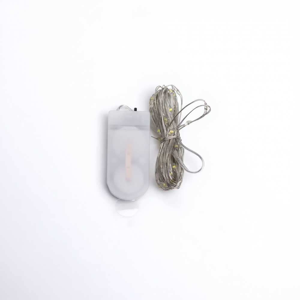 Светодиодная гирлянда Роса 5 метров на батарейках 50 led нить на белом проводе желтая 50L5MWY