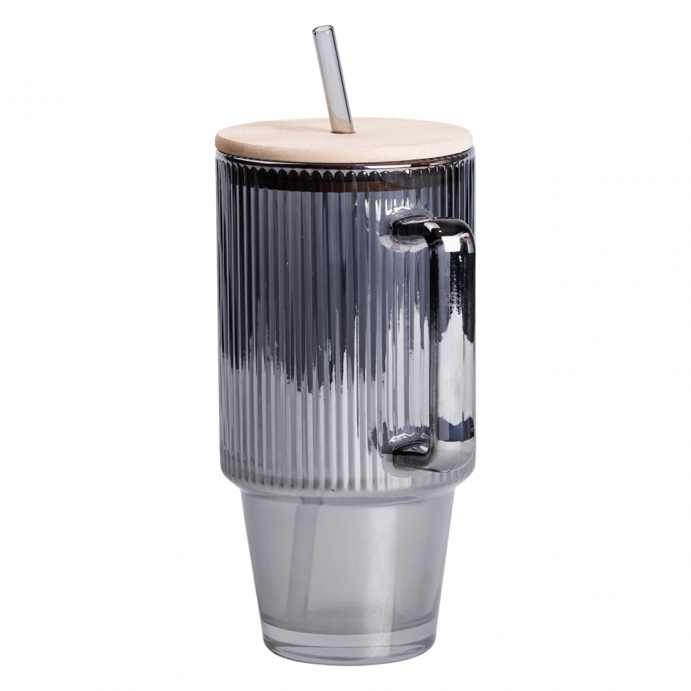 Кружка стеклянная с крышкой и трубочкой 750 (мл) Серый HP-19-50