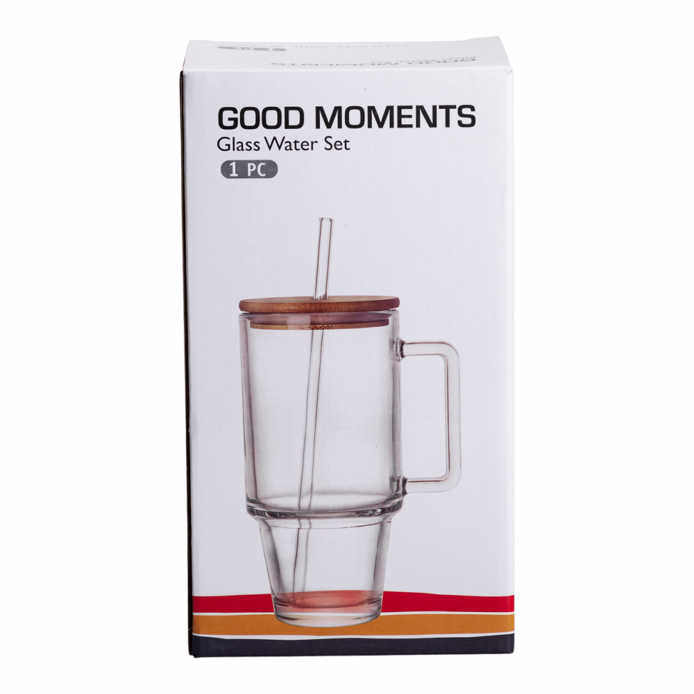 Кружка стеклянная с крышкой и трубочкой 750 (мл) Серый HP-19-50