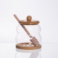 Стеклянная медовница с бамбуковой подставкой и ложкой 350 мл 64486-8