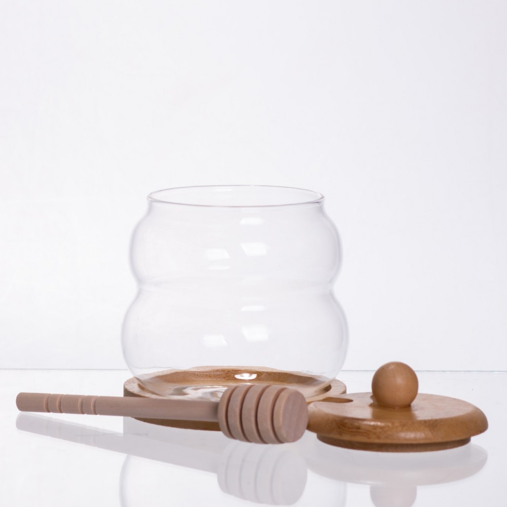 Скляна медовниця з бамбуковою підставкою та ложкою 350 мл 64486-8