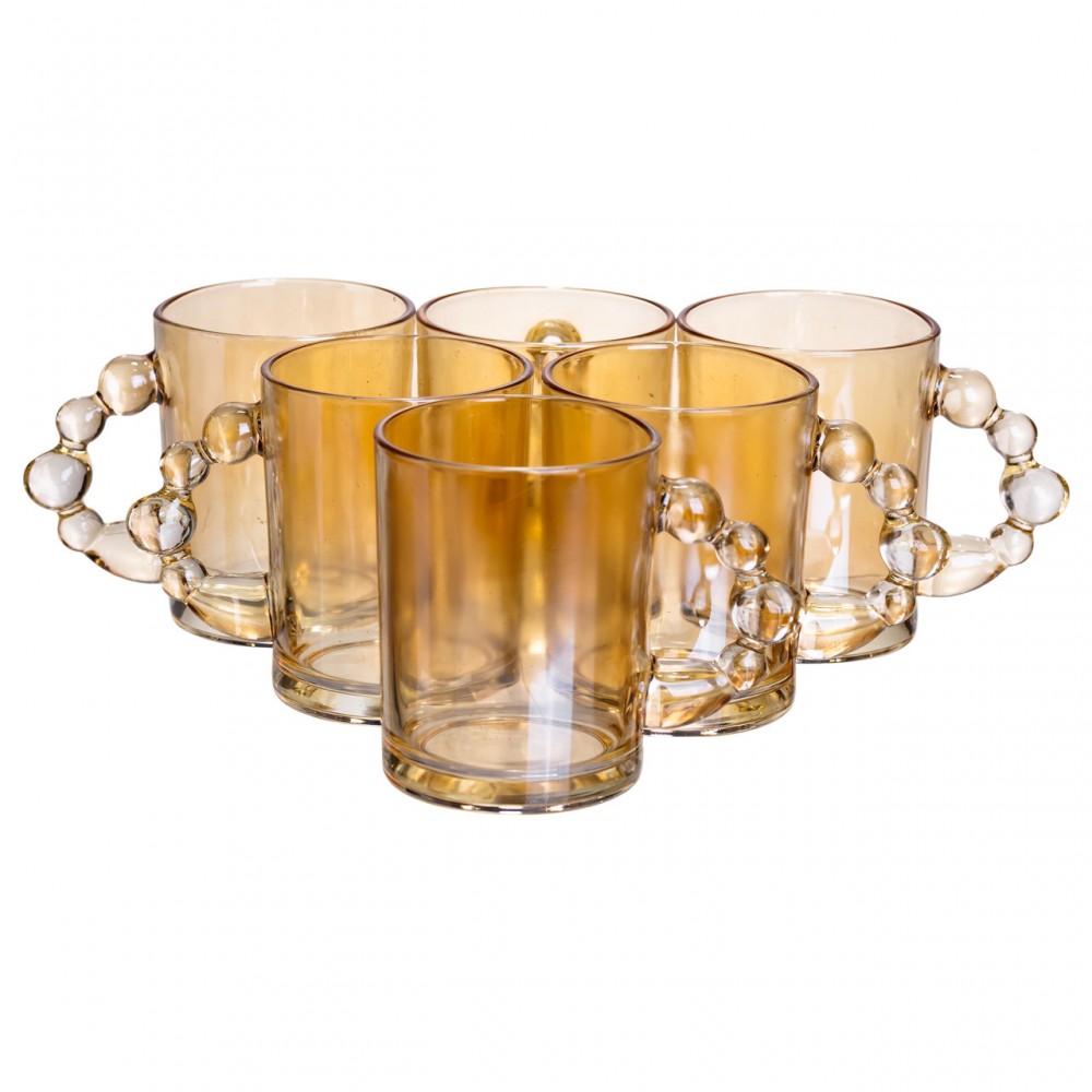 Набор чашек 6 шт для чая и кофе по 350 (мл) кружки стеклянные Коричневый HP-19-ZD-2