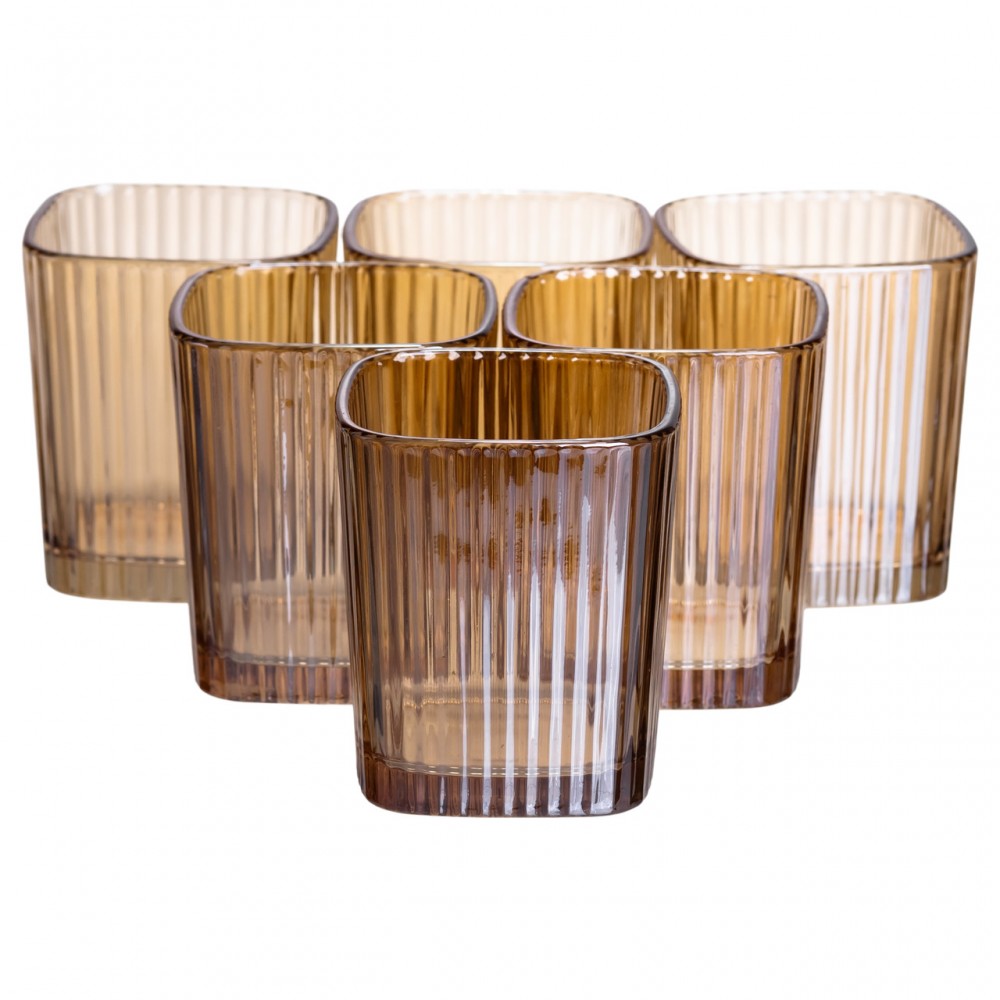 Набор стеклянных стаканов 6 (шт) 250 (мл) для лимонадов, сока, воды, коктейлей Коричневый HP-19-AY-5