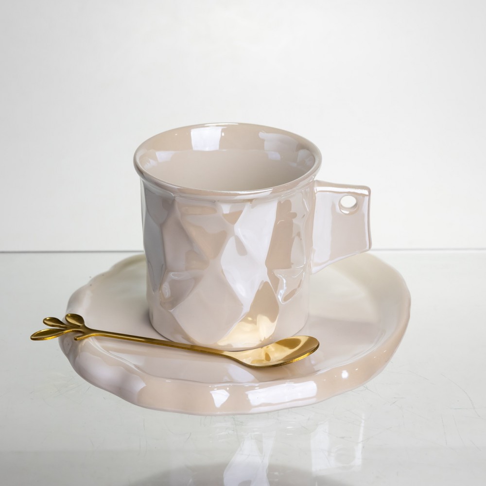 Чашка порцелянова для кави 200 (мл) з блюдцем і ложкою, гарна чашка в подарунок Білий FM-2B