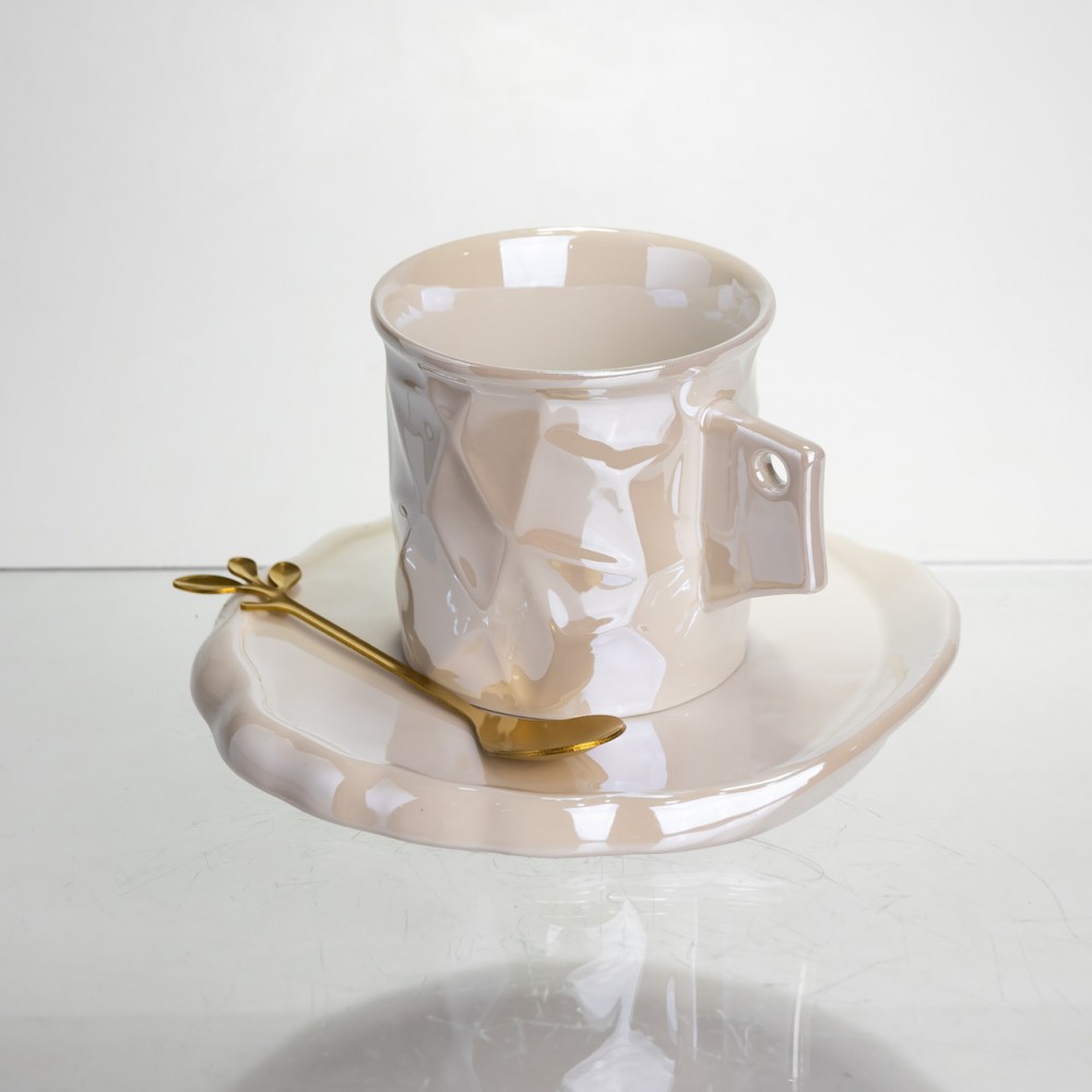 Чашка порцелянова для кави 200 (мл) з блюдцем і ложкою, гарна чашка в подарунок Білий FM-2B