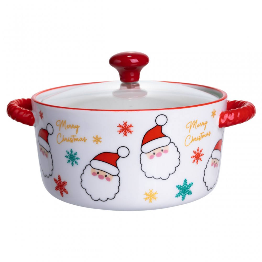 Супница фарфоровая Santa новогодняя 800 (мл) с крышкой Yiwu FM-CS-9A