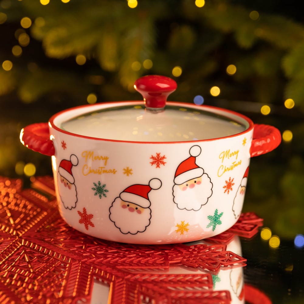 Супница фарфоровая Santa новогодняя 800 (мл) с крышкой Yiwu FM-CS-9A