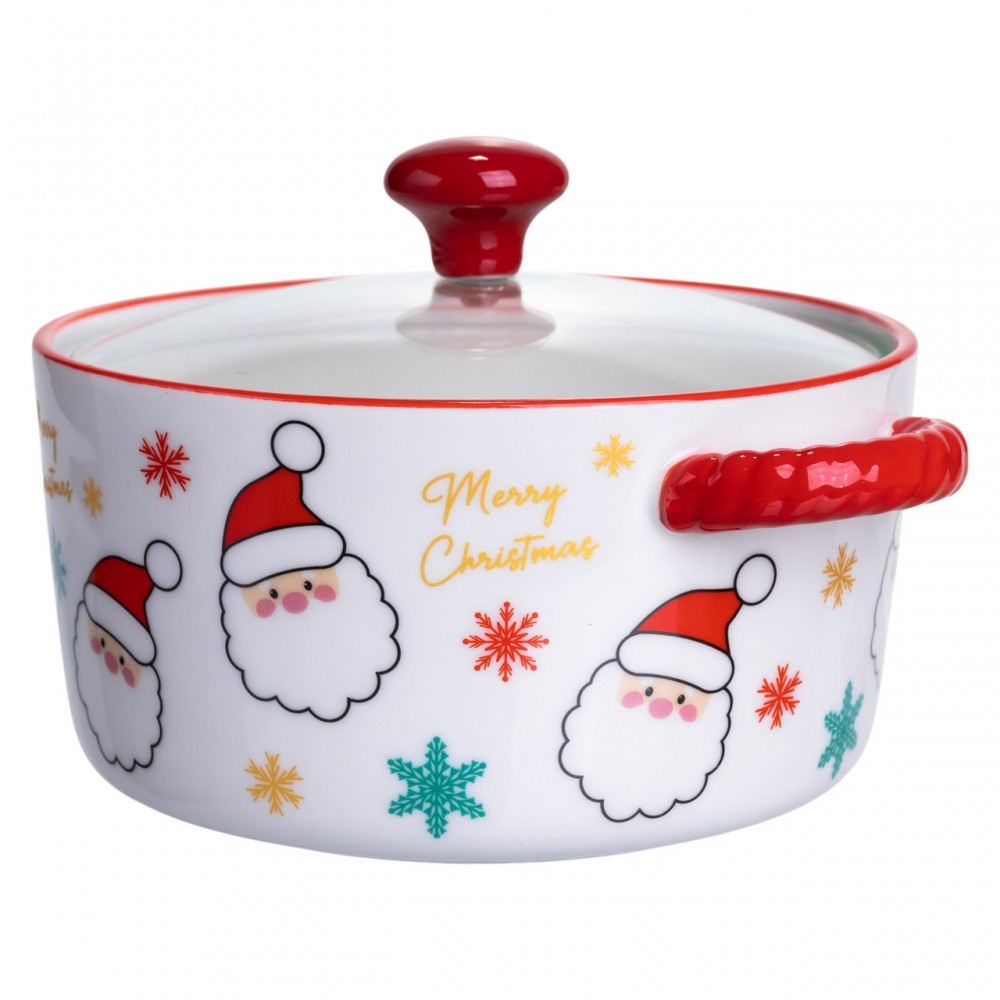 Супница фарфоровая Santa новогодняя 800 (мл) с крышкой Yiwu FM-CS-9A
