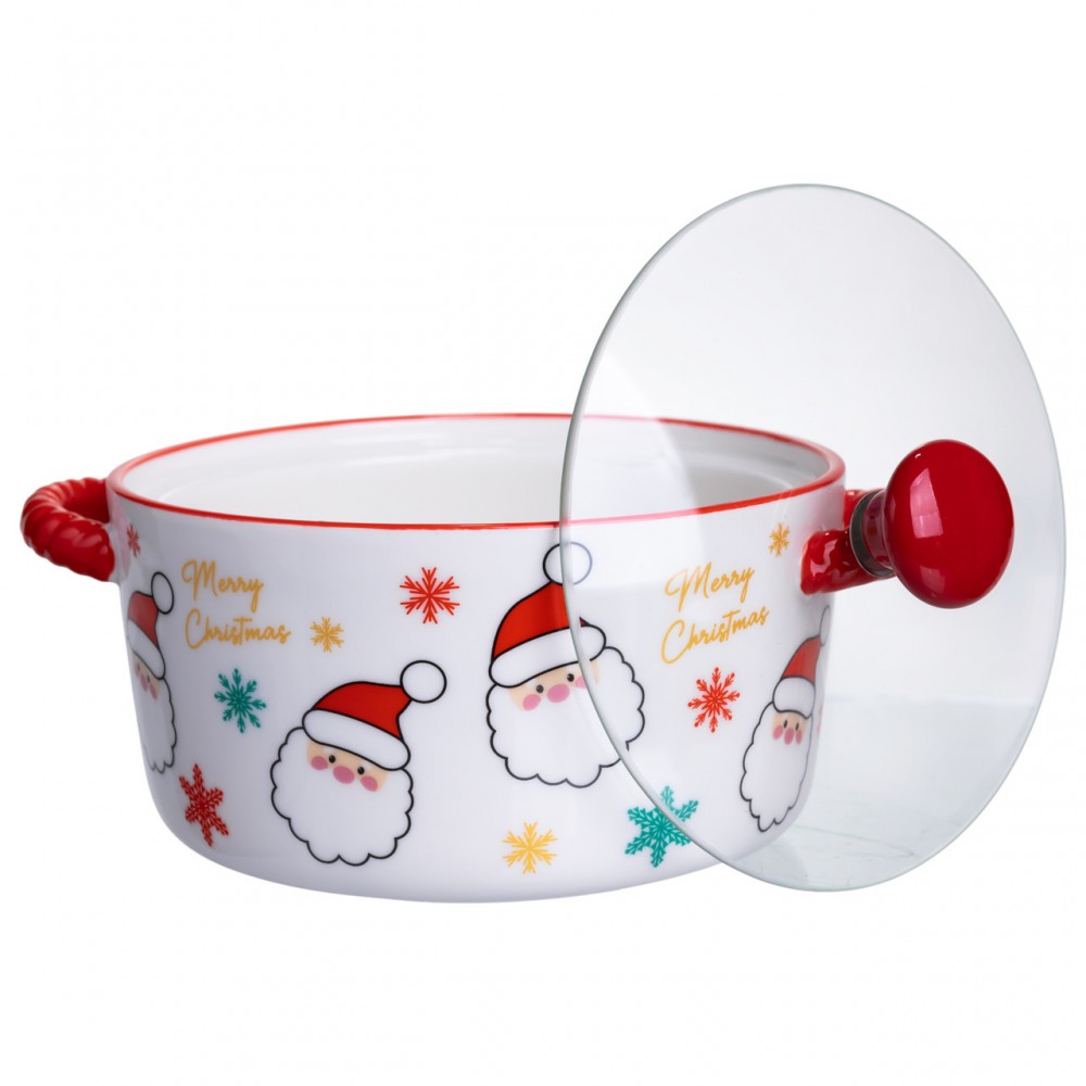 Супница фарфоровая Santa новогодняя 800 (мл) с крышкой Yiwu FM-CS-9A