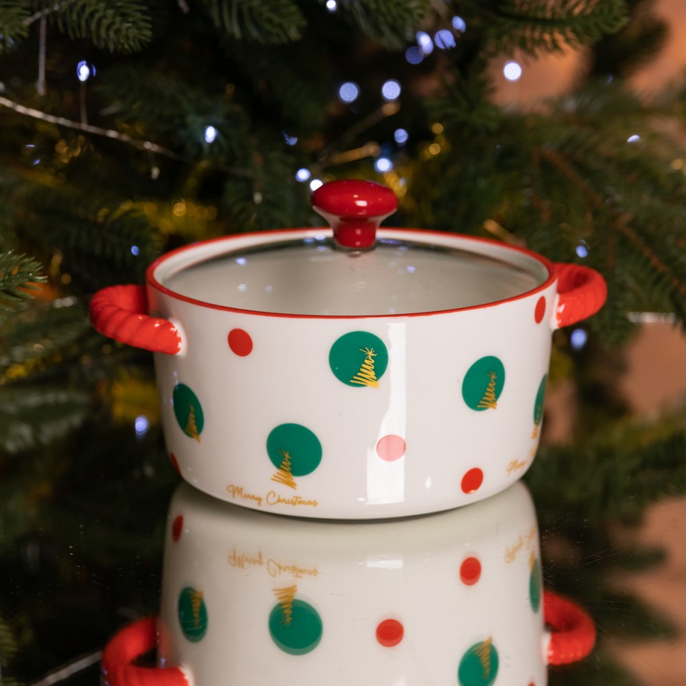 Супница фарфоровая Christmas Tree новогодняя 800 (мл) с крышкой Yiwu FM-CS-9D