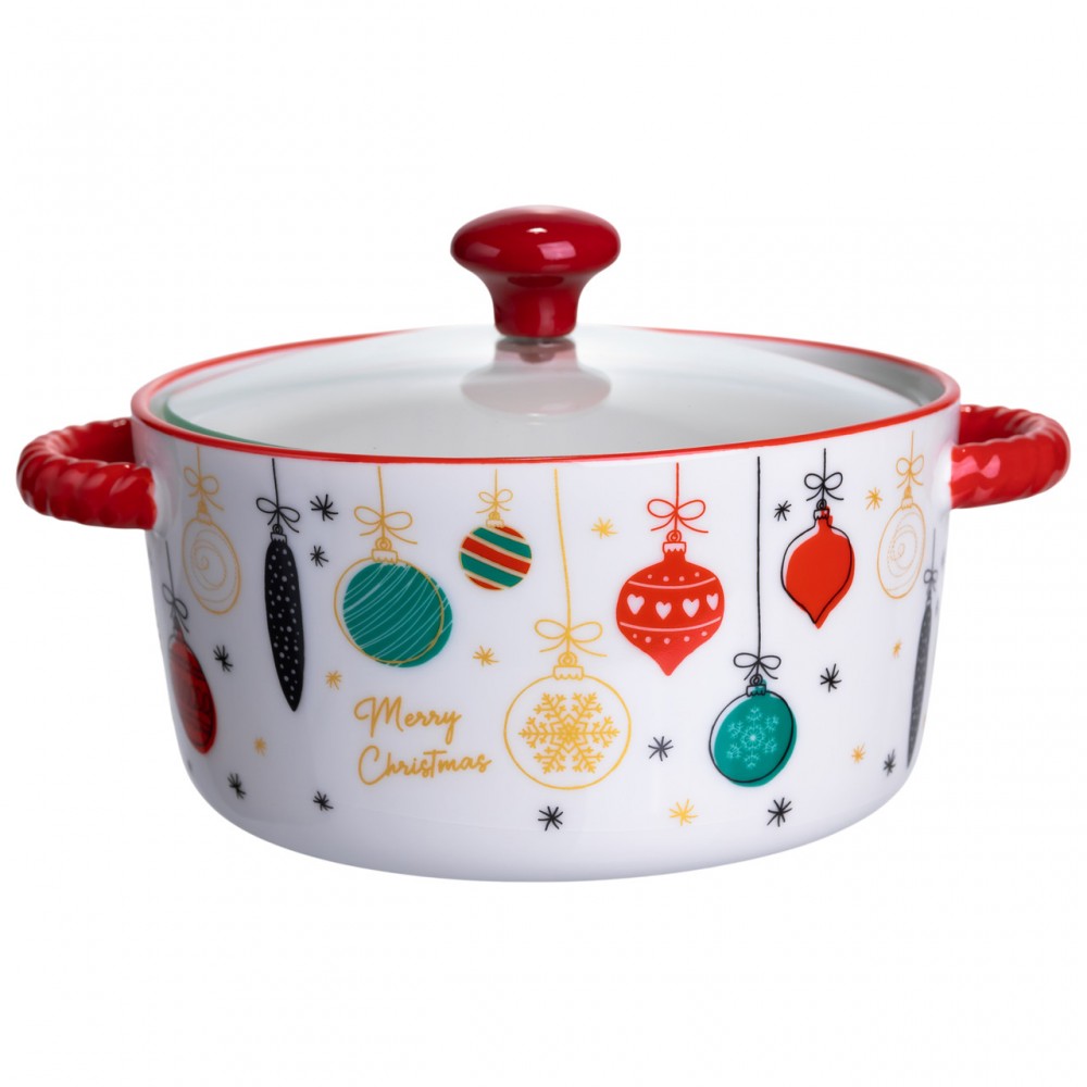 Супниця порцелянова Merry Christmas новорічна 800 (мл) з кришкою Yiwu FM-CS-9B
