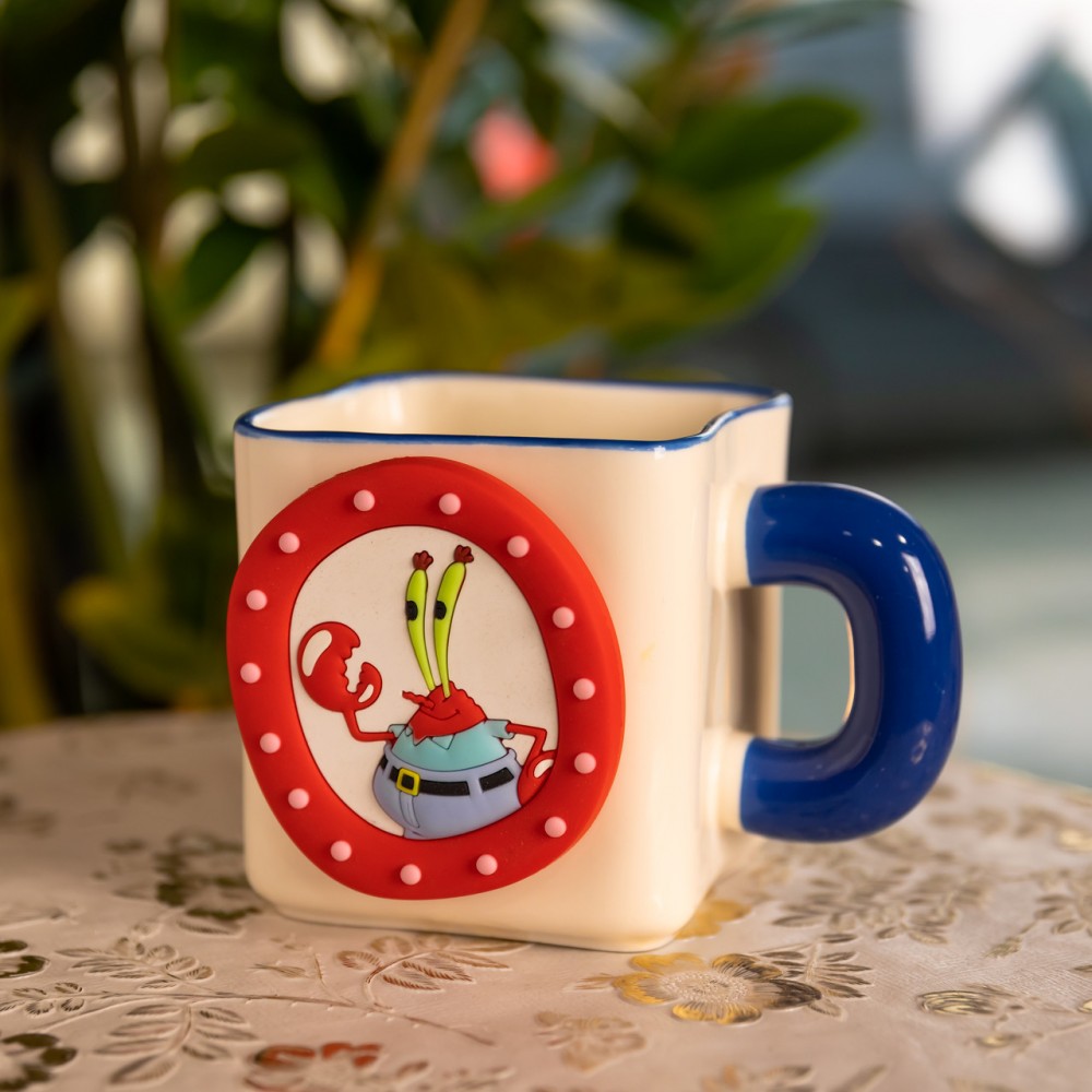 Фарфоровая чашка "Мистер Крабс" с магнитным декором 500 мл, Кружка детская чашка из фарфора на подарок FM-12BL