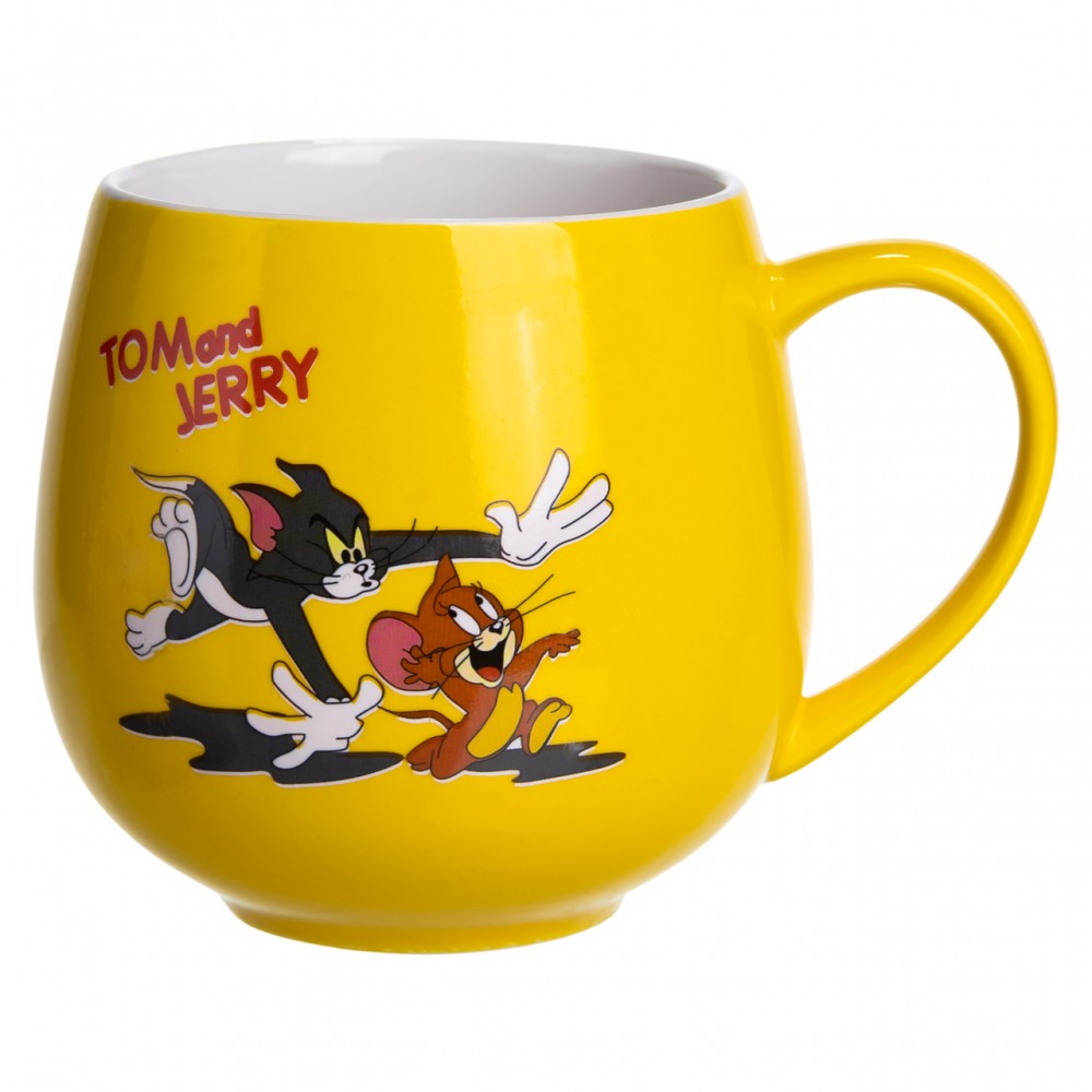Праздничная фарфоровая чашка "Веселые Герои" 400 мл, Кружка детская с фарфора на подарок Желтая FM-13TJB