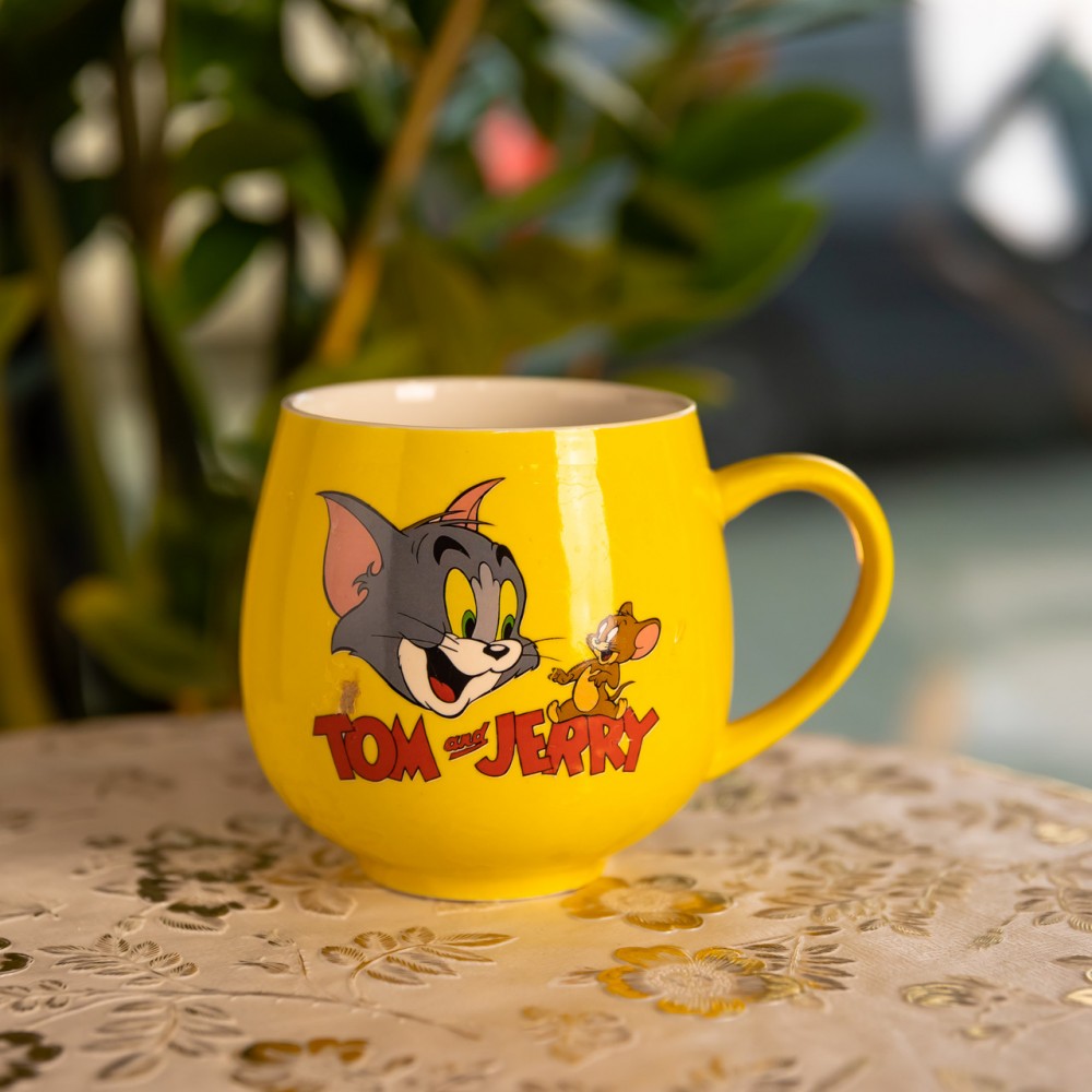 Праздничная фарфоровая чашка "Веселые Герои" 400 мл, Кружка детская с фарфора на подарок Желтая FM-13TJ
