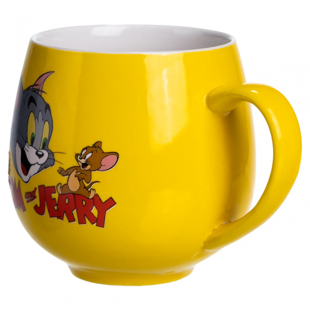 Праздничная фарфоровая чашка "Веселые Герои" 400 мл, Кружка детская с фарфора на подарок Желтая FM-13TJ