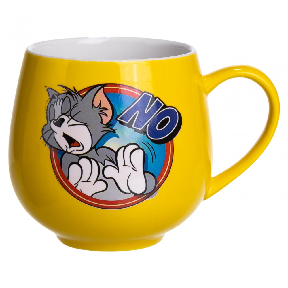 Праздничная фарфоровая чашка "Веселые Герои" 400 мл, Кружка детская с фарфора на подарок Желтая FM-13NO