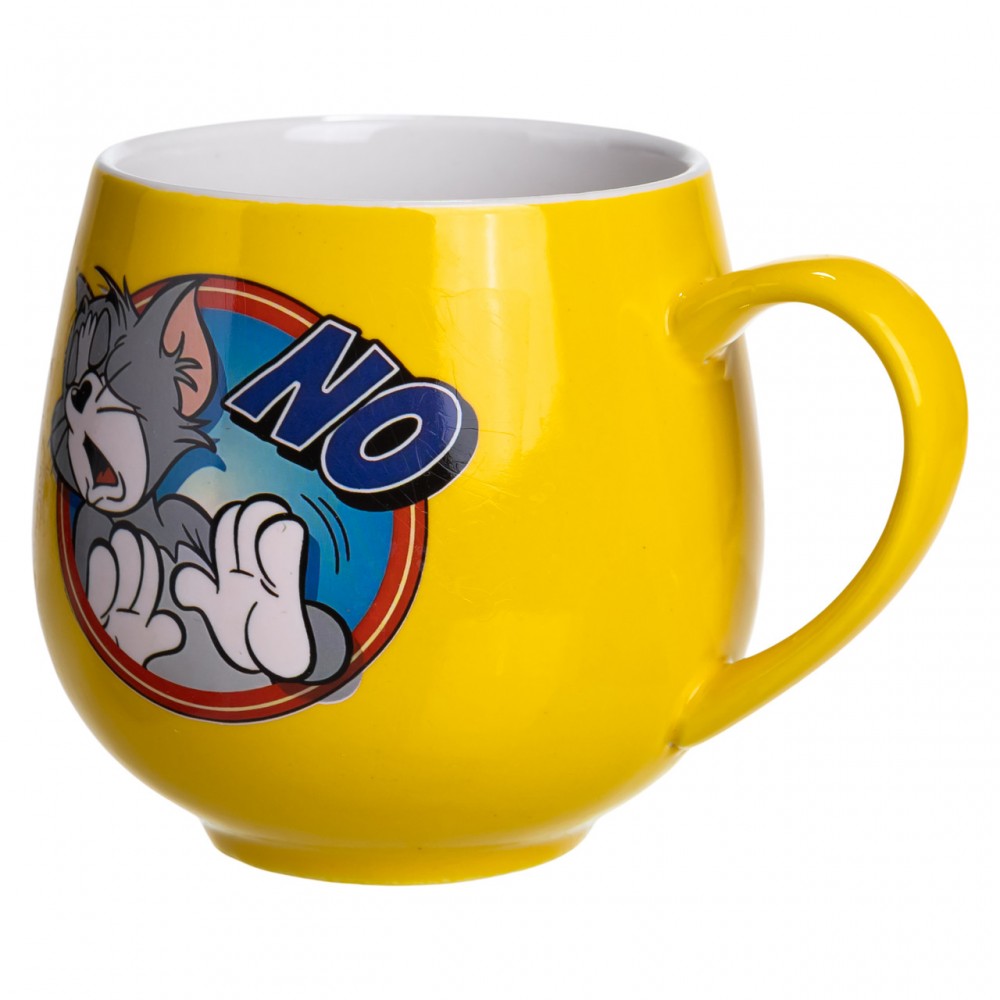 Праздничная фарфоровая чашка "Веселые Герои" 400 мл, Кружка детская с фарфора на подарок Желтая FM-13NO