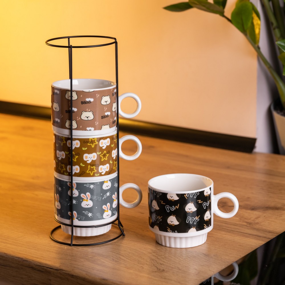 Набор фарфоровых чашек для детей на металлической подставке Toys 4 (шт) по 300 (мл) подарочный набор чашек FM-15